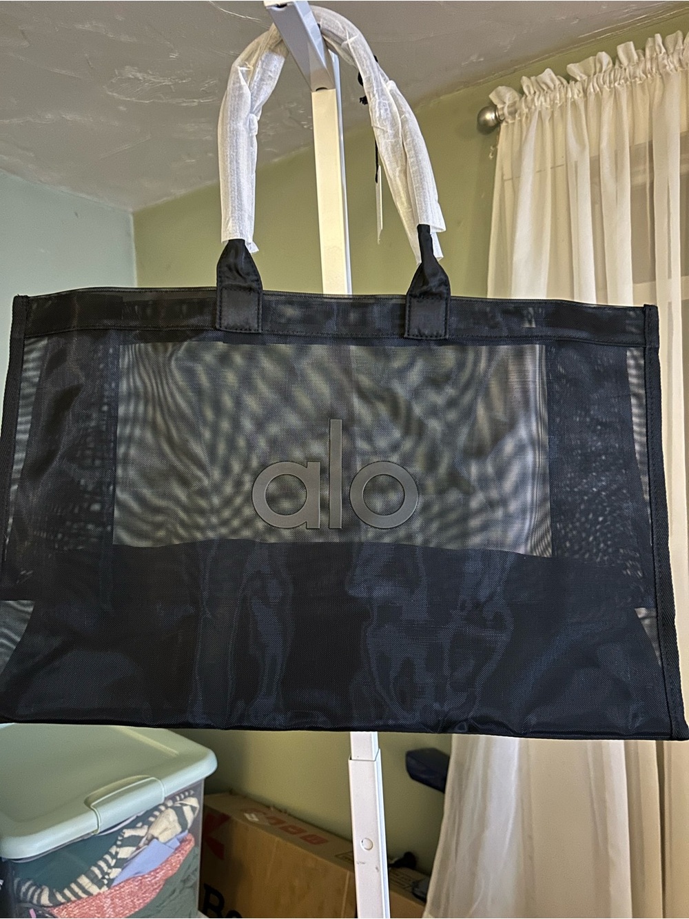 ALO Yoga Black Mesh Tote Bag with Logo